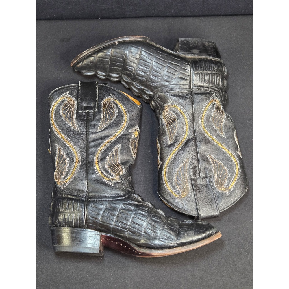 Donaldo Boots Mens Black Caiman Crocodile Tail Western Cowboy Boots Size 6.5 US